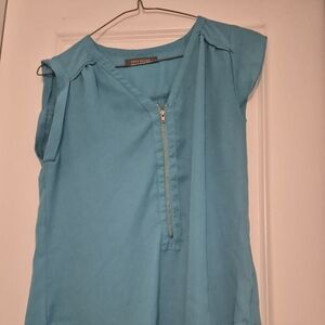 New York & Company Aqua Zip-Front Blouse